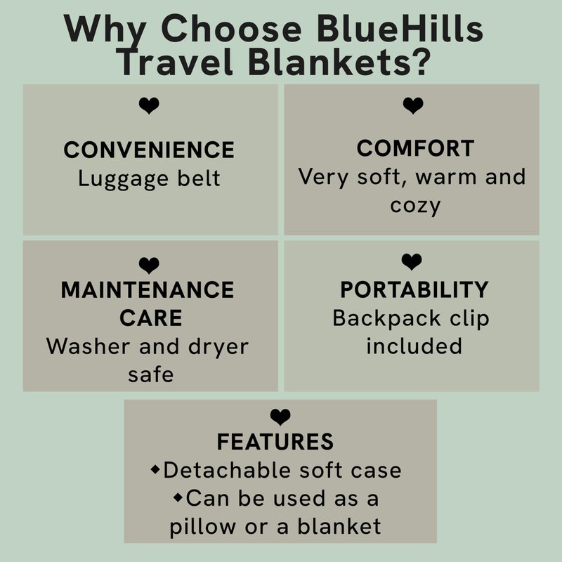 BlueHills Premium Soft Travel Blanket Pillow Airplane Blanket Packed in Soft Bag Pillowcase with Luggage Sleeve Compact Pack Large Traveling Packable Lightweight Gifts Black T008 - Image 5